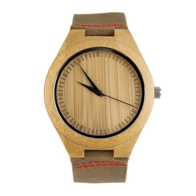 

New Fashion Men's Watches Genuine Leather Band Bamboo Wood Wooden Watch