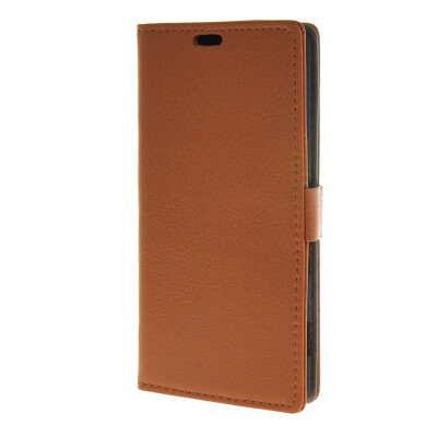 

MOONCASE Litch Skin Leather Card Slot Wallet Bracket Back Case Cover for Sony Xperia C4 Brown