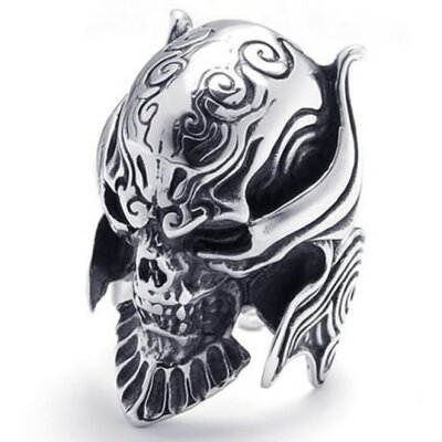 

Hpolw Large Biker Men's Gothic Casted Skull Black&Silver Stainless Steel beautiful design skeleton Ring, Width:35mm
