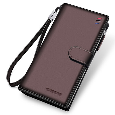 

American bison mens wallet mens long zipper wallet first layer leather handbag N8206-1C brown plain