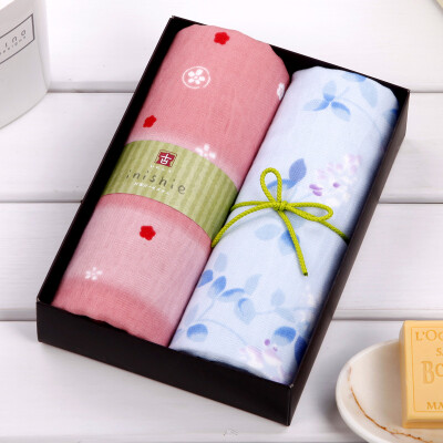 

Japan Uchino UCHINO&wind 2 sets of towels gift box pure cotton gauze exquisite elegant comfortable&comfortable blue rice color 70g bar size 34 83cm