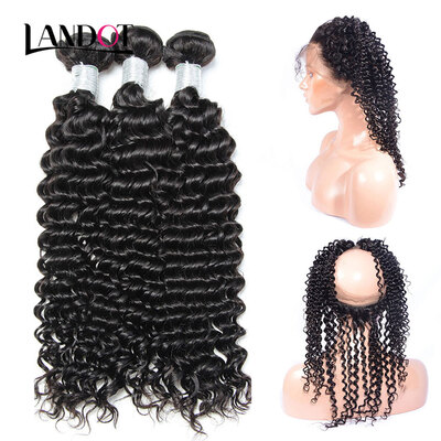 

8A 360 Lace Frontal Closure With 3 Bundles Cambodian Curly Virgin Human Hair Weaves 4Pcs Natural Black Kinky Curly Hair Extensions