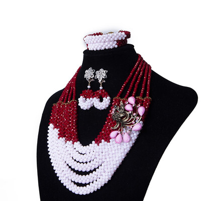 

AMYNOVA Orange 5 Strands Crystal Beaded Bridal Nigerian Wedding Beads African Beads Necklace Jewelry Set for Women