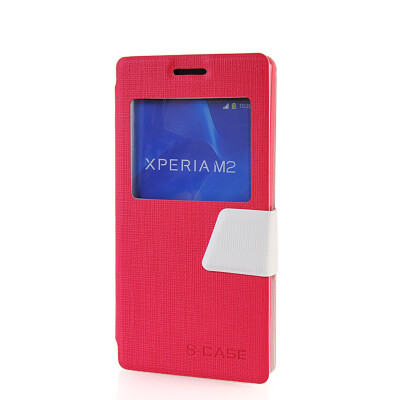 

MOONCASE View Window Leather Side Flip Pouch Ultra Slim Shell Back ЧЕХОЛ ДЛЯ Sony Xperia M2 Hot pink