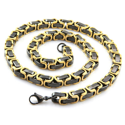 

Hpolw Huge Gold Black Square Byzantine Chain Necklace & Bracelet Set Stainless Steel Mens