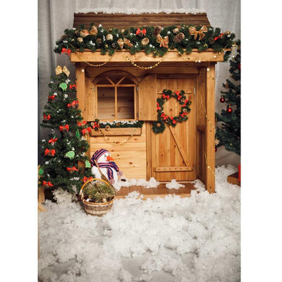 

Xmas Tree&Wooden House Photo Backdrop 57FT Vinyl Fabric Cloth Digital Printing Photo Background st-544