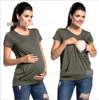 

Green home two-layer pregnant women round neck short sleeve pregnant women breastfeeding T-shirt fashion pregnant women clothing