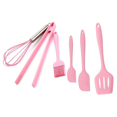 

UpperX Pink Silicone Cookware Sets 6 pieces Egg Beater Spoon Clip Spatula Oil Brush kitchenware 6 Dresses kitchen Tools