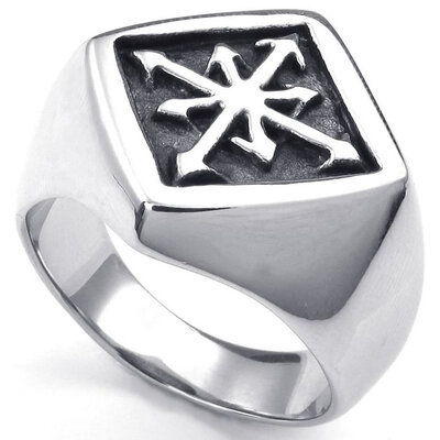 

Hpolw Mens European style tide male domineering creative cross Stainless Steel steel Vintage rings Silver&Black
