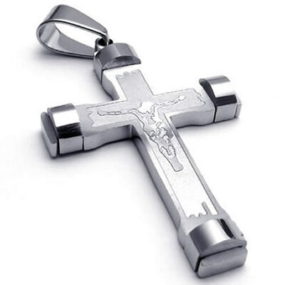 

Hpolw Men's Stainless Steel Jesus Christ sterling silver Crucifix/Cross Necklace Pendant,18-26 inch Chain,Christmas present