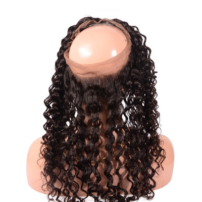

Pre Plucked 360 Full Lace Frontal Closure Peruvian Deep Wave Curly Virgin Human Hair Closures With Adjustable Strap Size 225x4x2"
