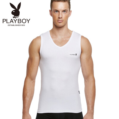 

Playboy Mens Vest Mens Sports Bottom Wide Shoulder V-Neck Shirt 7540 White XXXL