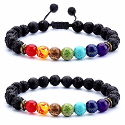 

Men Women Bracelet Braided Rope 8mm Lava Rock 7 Chakras Beads Rope Yoga Bracelet Natural Stone Adjustable Colorful Comfortable