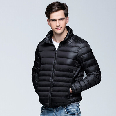 

male light thin short Down Jackets male Stand collar Loose coat Outdoor sport Run Hiking wading