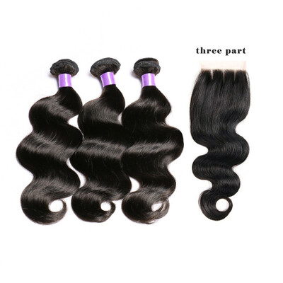 

i-Dishy Brazilian Hair Body Wave Lace Frontal Closure With Bundles 4 Pcs Virgin Human Hair 3 Bundles With 1 Closure Natural Color