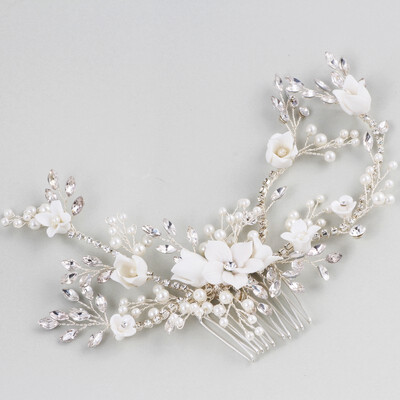 

Jonnafe Flower Silver Bridal Hair Comb Jewelry Wedding Party Headbands Bride Vintage Hairwear Jewelry Accessories