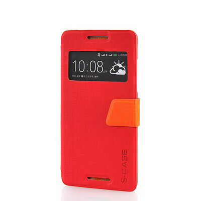 

MOONCASE View Window Leather Side Flip Pouch Ultra Slim Shell Back ЧЕХОЛ ДЛЯ HTC Desire 600 Red