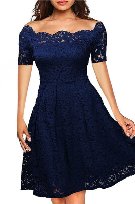 

Boat Neck Cocktail Swing Dress Black Long Sleeve Floral Lace Knee Length Formal Party Dresses Homecoming Dress