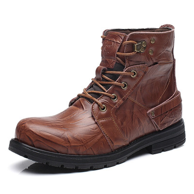 

Waterproof Winter Warm Snow Boots Men Cow Split Leather Motorcycle Ankle Fashion High Cut Male Casual Clearance