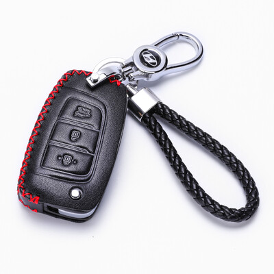 

KING ETING Beijing Hyundai Key Bag Leather Key Case 17 Elantra Special Car Keychain Folding Three Buttons I Warm Red