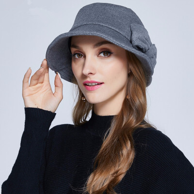 

New Wool Hat Winter Noble European Elegant Girls Fashion Cap Ladies Bucket Woolen Hat Foldable Women Wool Fedora Hat B-7330