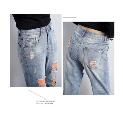 

Hole jeans womens cropped trousers BF Korean version of the tide loose straight thin section spring&summer autumn wild women