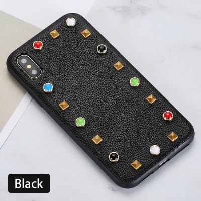 

Genuine Leather Phone Case For iPhone X Litchi Texture rivet Back Cover For 6 6S 7 8 Plus Cases