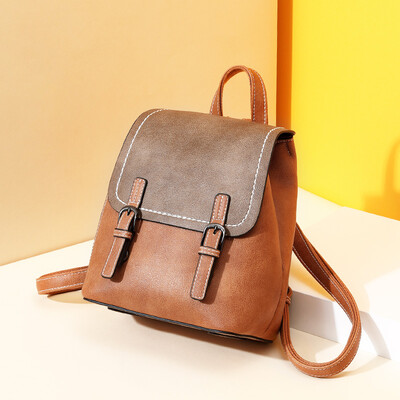 

DOODOO backpack female Korean fashion personality contrast color backpack retro wild handbag D8318 caramel color