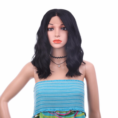 

16inch Short Body Wave Wig Brown Synthetic Lace Front Wig Heat Resistant Natural Black Bob Wig For Women