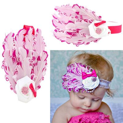 

Headband Baby Hair Band Colorful Peacock Feather Cute Lace Flower Hair Accessory