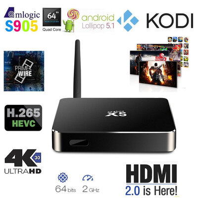 

Xsbox S905 - Android 5.1 леденец Smart TV Box, Quad Core 64-бит Cortex-A53 1G / 8G Коди Айзенгард 15,2 UHD 4K TV Box Металл