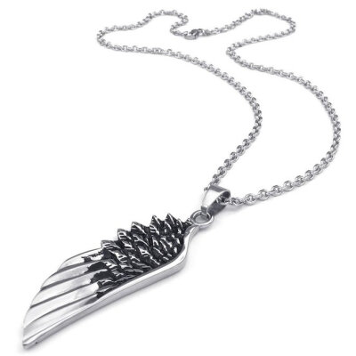 

Hpolw New Fashion Mens&Women 316L Stainless steel casting black feather/Vintage Angel Wing Pendant,Black Silver,18-26 inch Chain