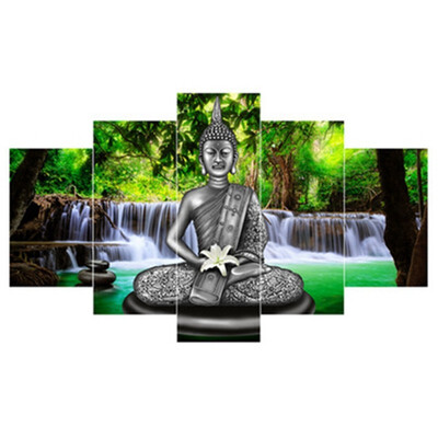 

UpperX 5Pcs Unframed Canvas Prints Picture Buddha Buddhism Worship Art Home Wall Decor