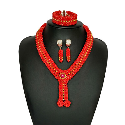 

Hand Woven Dark Green African Jewelry Set Nigerian Crystal Beads Necklace Wedding Jewelry Sets For Women India Bridal Jewelry Set