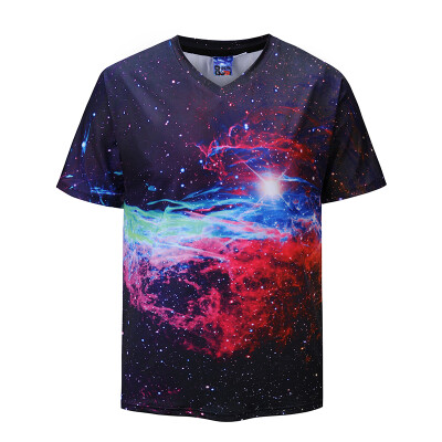 

Summer New Top 3D Milky Way Galaxy Print V Neck Short Sleeve Large Size T Shirt Tide Brand Loose Men