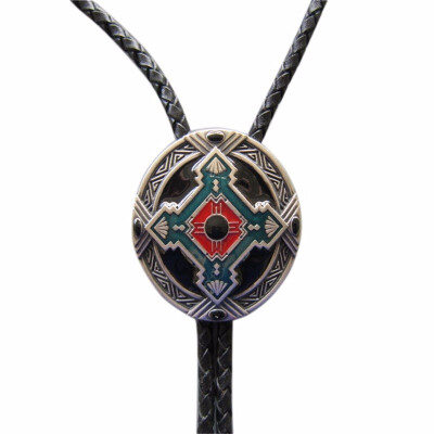 

Vintage Silver Plated Enamel Cross Knot Oval Southwest Wedding Bolo Tie