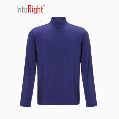 

INTERIGHT mens soft bamboo&cotton half-high collar wild long-sleeved T-shirt deep lake blue XXL