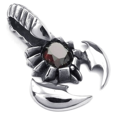 

Hpolw New Vintage Fashion Mens Biker Gothic Stainless Steel Silver Scorpion Pendant Jewellery Rubies Necklace18-26 inch Chain