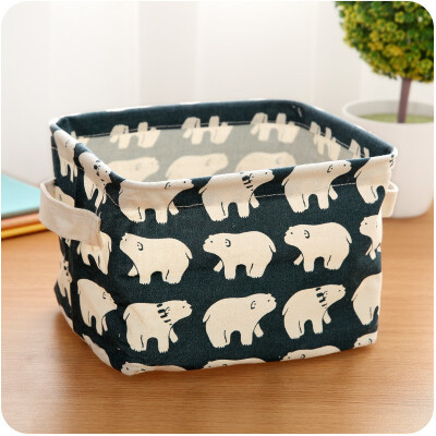 

YINNO Cute Animal Printing Cotton Linen Office Desktop Storage Organizer Sundries Storage Box Cabinet Underwear Storage Basket