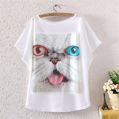 

Vintage Spring Summer Digital Printing Girl Womens Loose Short Batwing Sleeve T-shirt