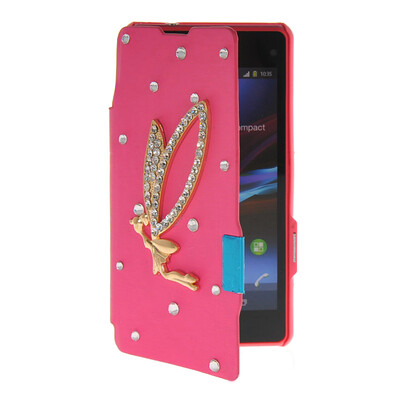 

MOONCASE Rhinestone Crystal Ultre Slim Leather Side Flip Wallet Back ЧЕХОЛ ДЛЯ Sony Xperia Z1 Compact (Mini) Hot pink