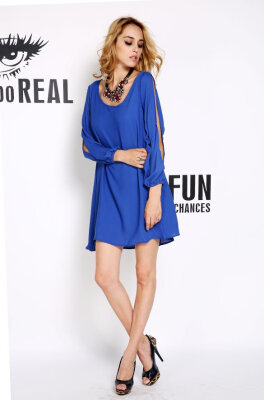 

Womens Sexy Crew-Neck Sleeve Loose Irregular Summer Chiffon Short Beach Dress