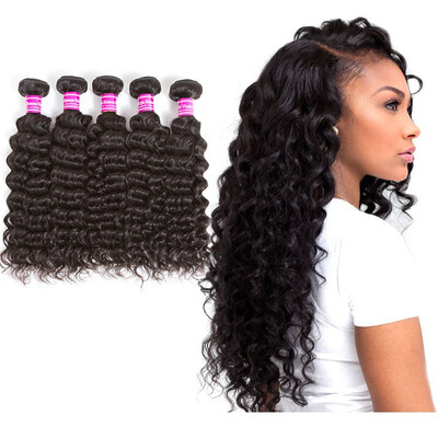 

Glary Hot Sell Brazilian Human Hair Deep Wave Hair Brazilian Hair Unprocessed Virgin Hair Extensions Hair 5 Bundles Natural Black