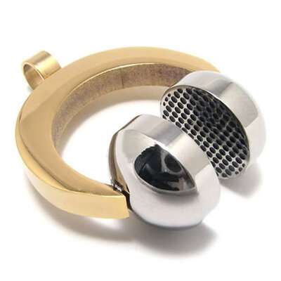 

Hpolw Mens&Womens New Fashion European Stainless Steel Casting Silver&Black&Gold Music Headset Pendant Necklace18-26 inch Chain