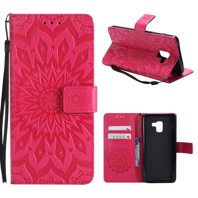 

MOONCASE Samsung Galaxy A8 2018 Wallet CaseSun Flower Pattern Embossed PU Leather Magnetic Flip Cover Card Holders -Red