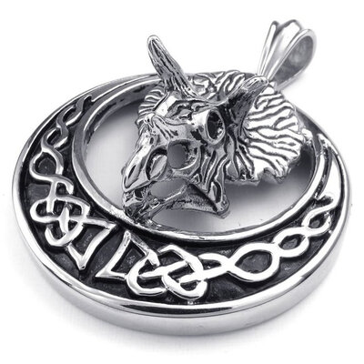 

Hpolw New European Mens Stainless Steel Black Celtic Knot Pendant Silver Dinosaur Head Necklace with 18-26 inch Chain