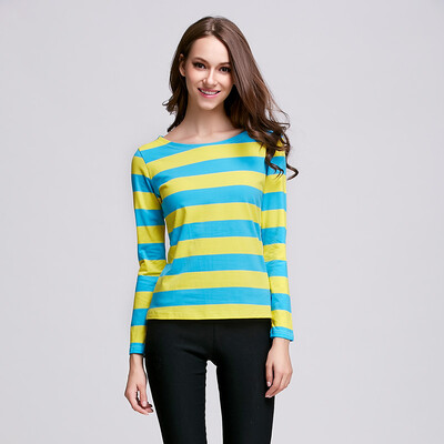 

POPBASIC Women's Long Sleeve Stripe Pattern T-Shirt Loose Casual Tops