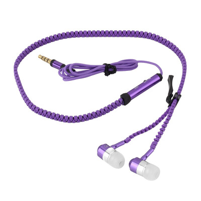 

New Style Stereo 3.5mm Jack Earbuds Earphones with Mic Zipper Earphone Purple