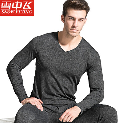 

Snow flying Qiuyi Qiuku men&women thin section base underwear V-neck couple thin section thermal underwear bottoming cotton sweater pants suit male treasure blue Tibetan 165 M