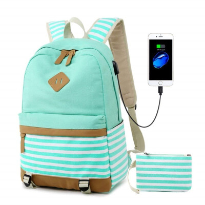 

Marsoul School Backpack Girls School Bag Canvas Backpack Satchels Backpack Stripe Backpack with 156 inches USB Charging Port